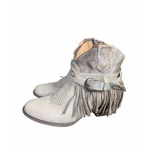Sterling River distressed leather Fringe studded western ankle boots womens 7.5